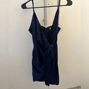 Showpo Silky Front Tie Navy Dress